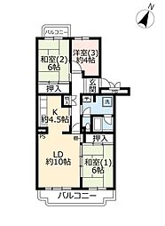 UR都市機構パークタウン若宮2号棟 3LDKの間取図画像