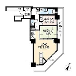 UR都市機構ビュータワーおけがわ 2LDKの間取図画像