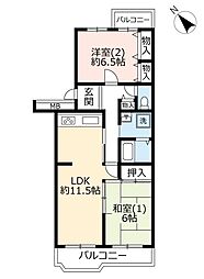 UR都市機構うらわイーストシティけやき街2号棟 2LDKの間取図画像