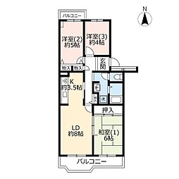 UR都市機構うらわイーストシティけやき街2号棟 3LDKの間取図画像