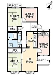 UR都市機構うらわイーストシティかえで街1号棟 4LDKの間取図画像