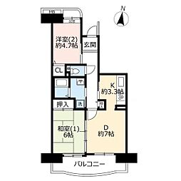 UR都市機構コンフォール南浦和8号棟 2DKの間取図画像