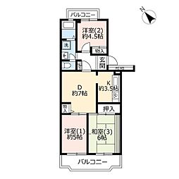UR都市機構うらわイーストシティけやき街2号棟 3DKの間取図画像