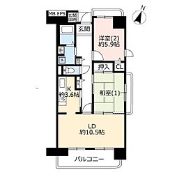 UR都市機構コンフォール西本郷9号棟 2LDKの間取図画像