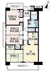 UR都市機構コンフォール西本郷6号棟 4DKの間取図画像