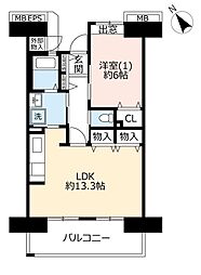 UR都市機構コンフォール鶴瀬5号棟 1LDKの間取図画像