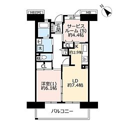 UR都市機構コンフォール鶴瀬4号棟 1LDKの間取図画像