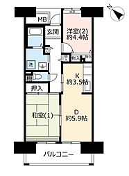 UR都市機構コンフォール霞ケ丘6号棟 2DKの間取図画像