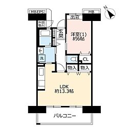 UR都市機構コンフォール鶴瀬5号棟 1LDKの間取図画像