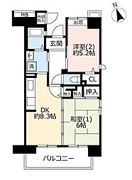 UR都市機構コンフォール上野台6号棟 2DKの間取図画像