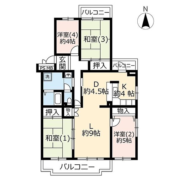 URかわつるグリーンタウン松ヶ丘 0008-0401｜埼玉県鶴ヶ島市松ヶ丘4丁目(賃貸マンション4LDK・4階・88.72㎡)の写真 その2