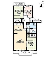 UR都市機構かわつるグリーンタウン新鶴1号棟 3LDKの間取図画像