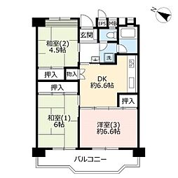 UR都市機構北坂戸駅前ハイツ2号棟 3DKの間取図画像