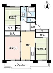 UR都市機構所沢パークタウン駅前通り4号棟 3DKの間取図画像