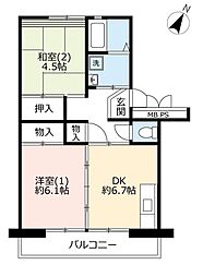 UR都市機構所沢パークタウン公園通り3号棟 2DKの間取図画像