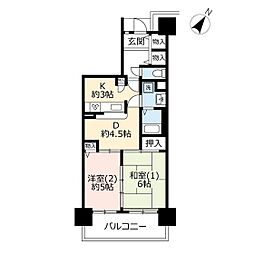 UR都市機構プラザシティ新所沢けやき通り6号棟 2DKの間取図画像