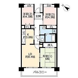UR都市機構プラザシティ新所沢けやき通り15号棟 3LDKの間取図画像