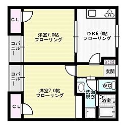福岡市地下鉄空港線 西新駅 徒歩8分の賃貸アパート 1階2DKの間取り