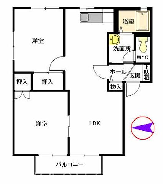 ハイラーク甘木E棟 201｜福岡県朝倉市来春(賃貸アパート2LDK・2階・54.81㎡)の写真 その2