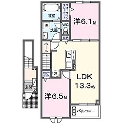 シャンベルジュ　依井II 2階2LDKの間取り