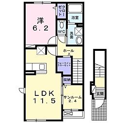 グレイスフル・スクエアGK 2階1LDKの間取り