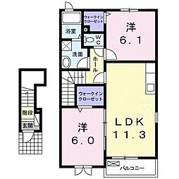リバーサイド・コセ1 2LDKの間取図画像