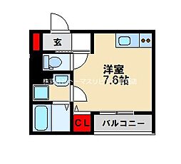 仮称）小郡新築アパート 2階ワンルームの間取り