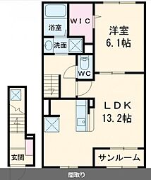 リバーサイド鎗田 1LDKの間取図画像