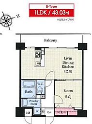 グランシャリオ諏訪野 1LDKの間取図画像