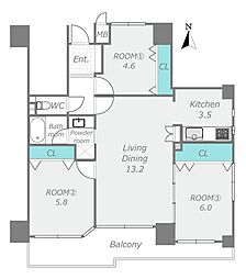 サンハウス岩倉駅 3LDKの間取図画像
