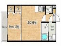 ジーメゾンフェリシェ大久保 1階1LDKの間取り