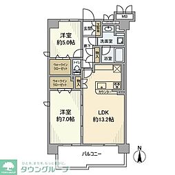 ルネ・グランマリーナ潮見 3階2LDKの間取り