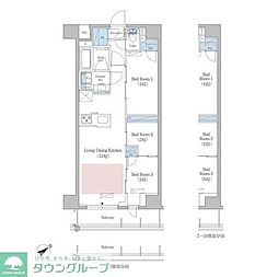 アーバネックス早稲田 10階3LDKの間取り