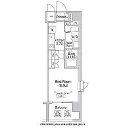 エミネンス高輪台 12階1Kの間取り