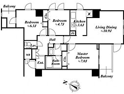 アクロス目黒タワー 7階3LDKの間取り