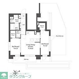 ブランシエスタ品川大井町パークエッジ 7階2LDKの間取り
