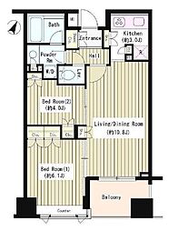 コクヨーレ日本橋 3階2LDKの間取り