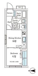ラクラス旗の台 212 2階1DKの間取り