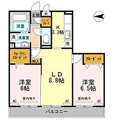 アルページュ大森　F棟 2階2LDKの間取り