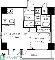 ＹＵＮＯ　ＡＲＴ　ＫＡＭＥＩＤＯ 9階1LDKの間取り