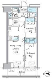 パークアクシス新宿百人町 5階2LDKの間取り