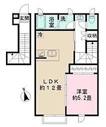 カイゼル 2階1LDKの間取り
