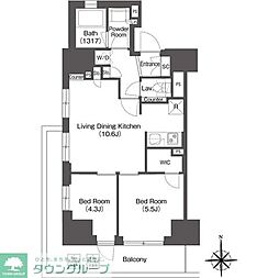コンフォリア東新宿 5階2LDKの間取り