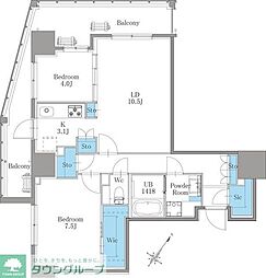 南麻布仙台坂レジデンス 8階2LDKの間取り