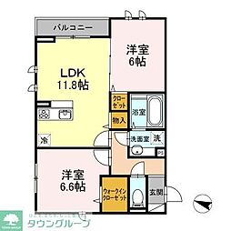 グラン山王 2階2LDKの間取り