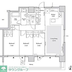 ザ・パークハビオ代々木 8階3LDKの間取り