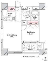 パークキューブ八丁堀 7階1LDKの間取り