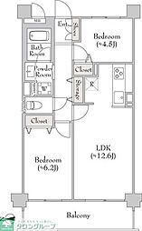 ミリアレジデンス大岡山 4階2LDKの間取り