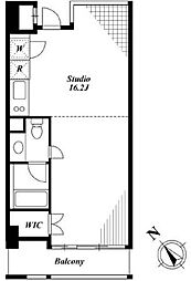 キャビンアリーナ赤坂 6階ワンルームの間取り