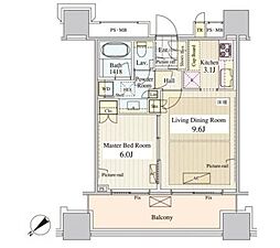 パークコート千代田富士見ザタワー 1LDKの間取図画像
